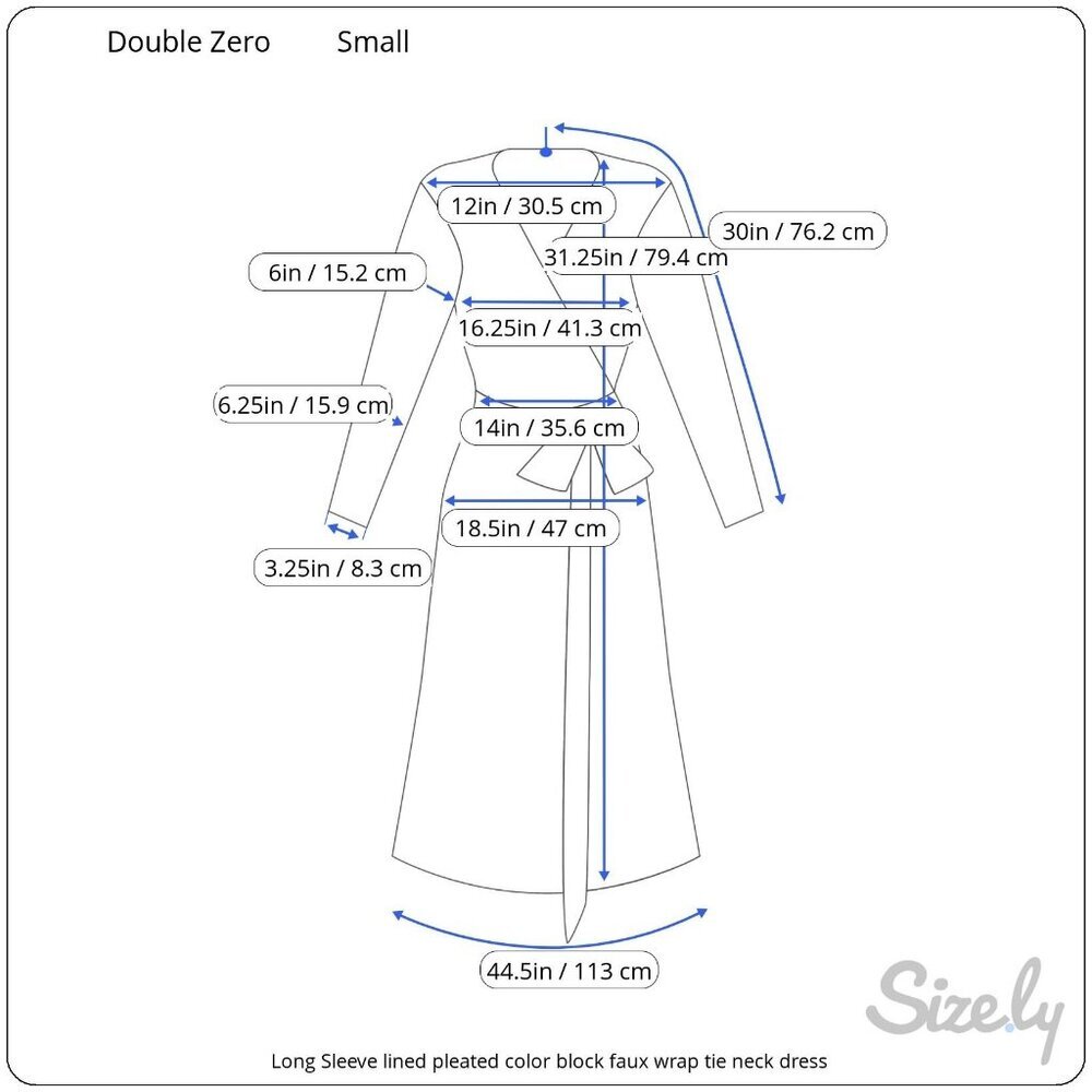 Double Zero Long Sleeve Tie Neck Lined Faux Wrap Pleated Colorblock Dress Small - Picture 8 of 8